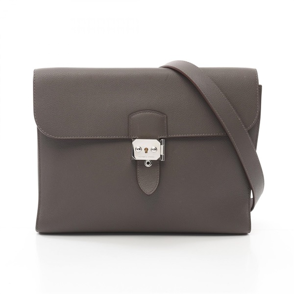 HERMES Sac Adepesh 29 Shoulder Bag Evercolor leather Gray Etain Used mens Z SHW