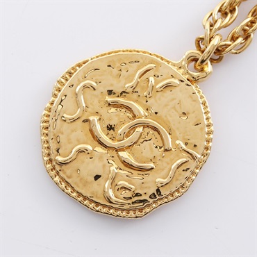 CHANEL COCO Mark Necklace Pendant Plated Gold Used women CC