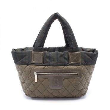 CHANEL Coco cocoon Small Tote Bag A48610 Nylon leather Khaki Green Used SHW CC