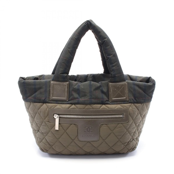 CHANEL Coco cocoon Small Tote Bag A48610 Nylon leather Khaki Green Used SHW CC