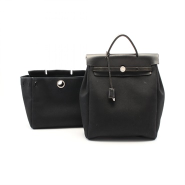 HERMES Herbag a dos PM Rucksack Backpack D Toile officier Hunter Black Used SHW