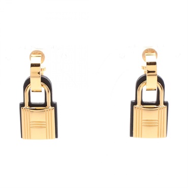 HERMES O'Kelly Pierced earrings Z Gold Plated Black used GHW