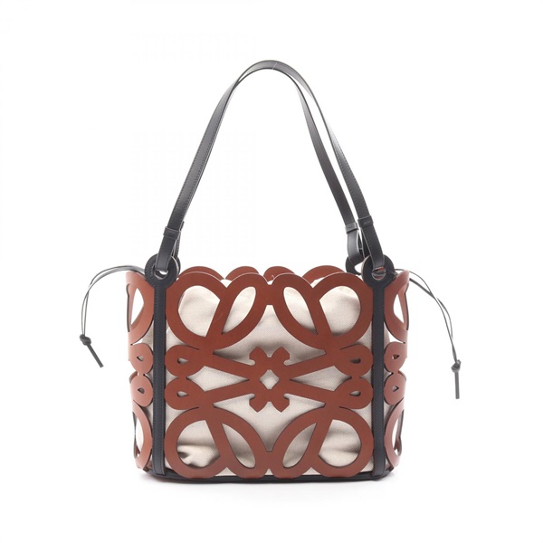 LOEWE Anagram Cutout Small Tote shoulder Bag A821 leather Brown Black Used