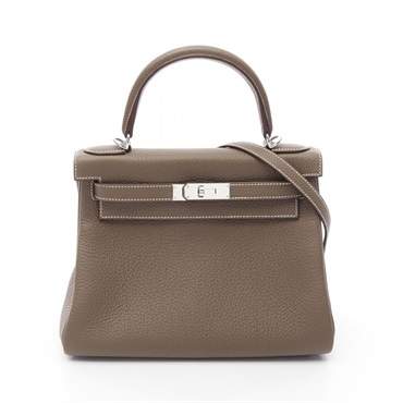 HERMES Kelly 28 Hand shoulder bag B Taurillon Clemence Etoupe Grey Used SHW