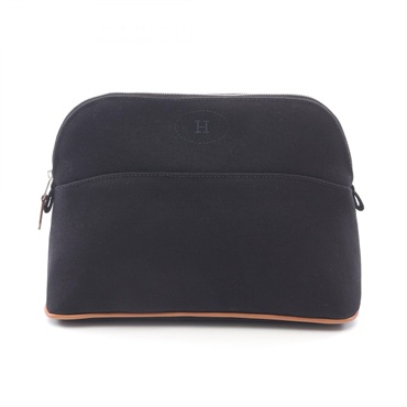 HERMES Bolide MM 25 Pouch purse canvas leather Black SHW