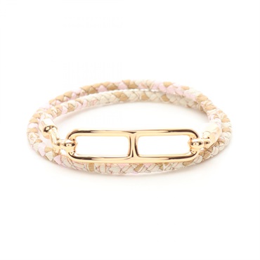 HERMES Loulis double tour Bracelet 16.5cm Gold Plated Fabric pink Used Women
