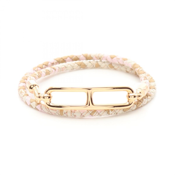 HERMES Loulis double tour Bracelet 16.5cm Gold Plated Fabric pink Used Women