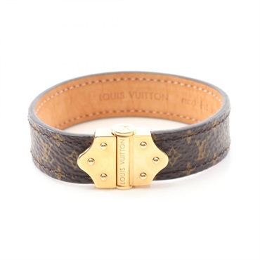LOUIS VUITTON Spirit Bracelet bangle 15cm M6689 Monogram Gold Plated Women LV