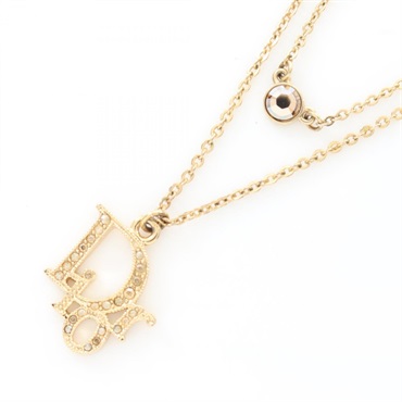 Christian Dior Necklace pendant Gold Plated Rhinestone Used women 40-44cm