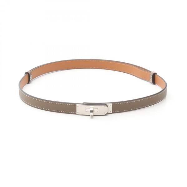 HERMES Kelly Belt Epsom leather Brown Etoupe Grey Used Women SHW W