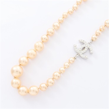 CHANEL COCO Mark long Necklace Pendant Artificial pearl Used Women 86cm CC
