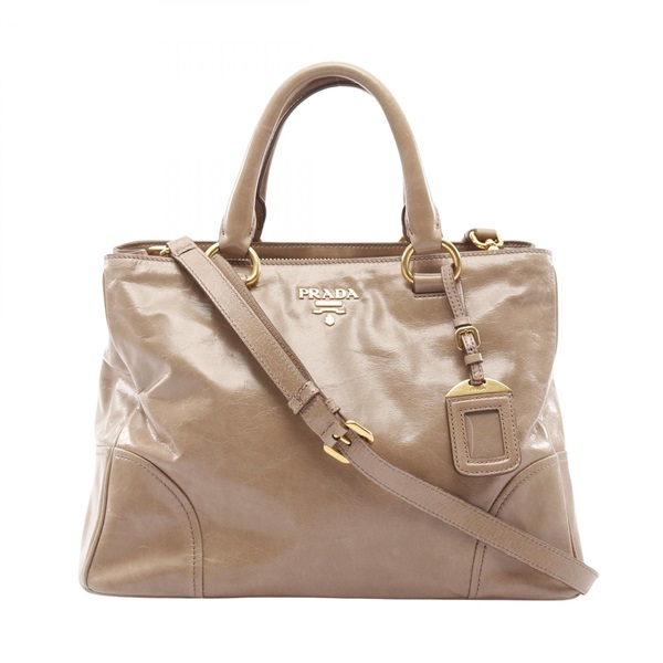 PRADA VITELLO SHINE 2Way Shoulder Handbag BN2533 leather Beige Used Women