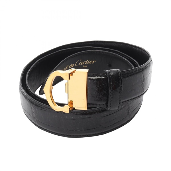 CARTIER Belt leather Black Used unisex GHW