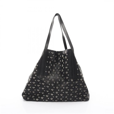 JIMMY CHOO PIMLICO Star Studs Shoulder Tote Bag leather Black Used unisex