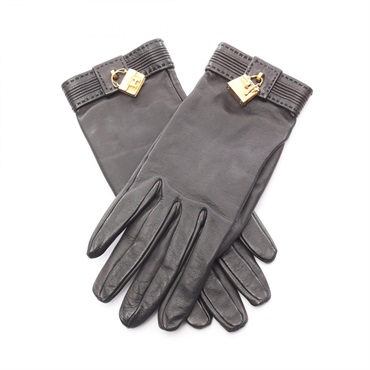 HERMES Kelly Gloves leather Black Used Women GHW