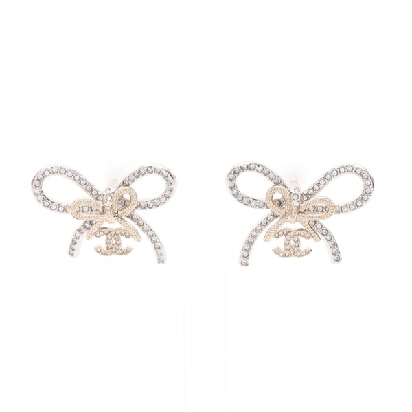 CHANEL COCO Mark Pierced Earrings Stainless Steel Gold Used CC Logo