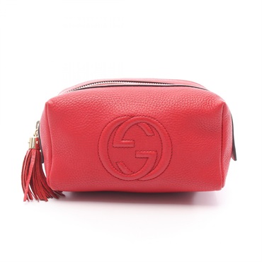 GUCCI Soho Interlocking G Pouch Case 308636 leather Red Used Women GG