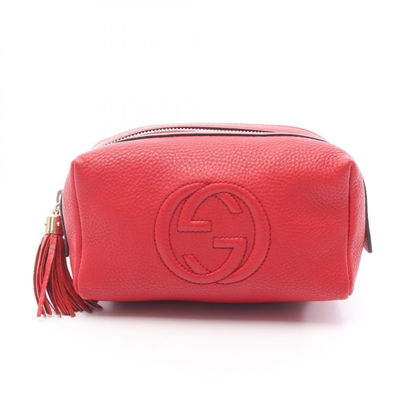 GUCCI Soho Interlocking G Pouch Case 308636 leather Red Used Women GG