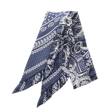 HERMES Twilly Eperon d'Or Bandana Scarf Silk Navy Black White Used Women