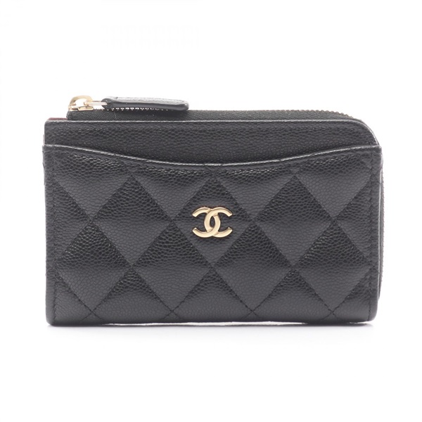 CHANEL Matelasse coin purse Calfskin Black Used Women CC
