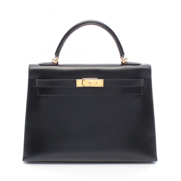 HERMES Kelly 32 Shoulder Handbag Box calf leather Black Used Women GHW H