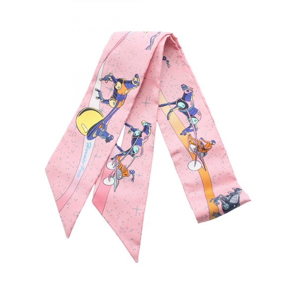 HERMES Twilly SPACE DERBY Scarf Silk Pink Multicolor Used Women