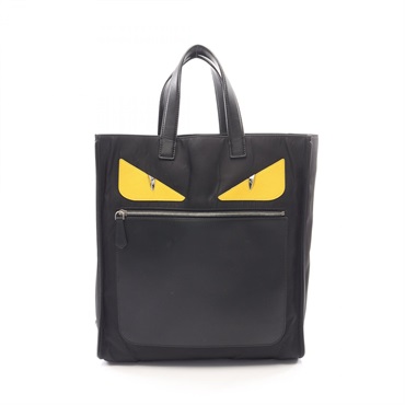 FENDI Bagbugs Monster Tote Bag 7VA367 Nylon leather Black Yellow Used mens