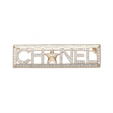 CHANEL logo Brooch Gold Plated Rhinestone Gold White Used Women