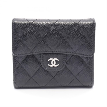 CHANEL Classic Small flap Tri-fold Wallet Purse Calfskin leather Black SHW Used
