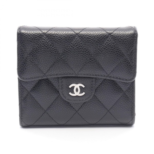 CHANEL Classic Small flap Tri-fold Wallet Purse Calfskin leather Black SHW Used