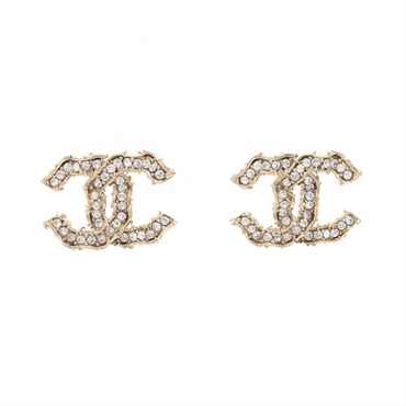 CHANEL COCO Mark Pierced earrings Gold Plated Rhinestone Clear Used Women