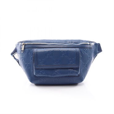 GUCCI GG emboss Waist crossbody bag 645093 leather Blue Used unisex