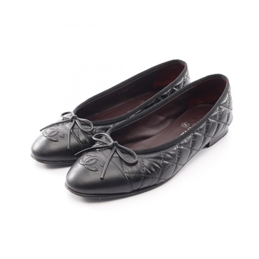 CHANEL Ballerina Matelasse Pumps Shoes #37C G26250 leather Black Used Women CC