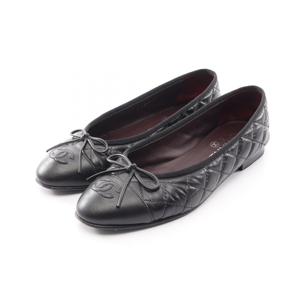 CHANEL Ballerina Matelasse Pumps Shoes #37C G26250 leather Black Used Women CC