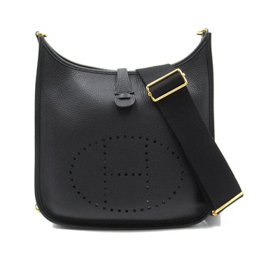 HERMES Evelyne 3PM Shoulder Bag Clemence leather Noir Black Used Women D GHW
