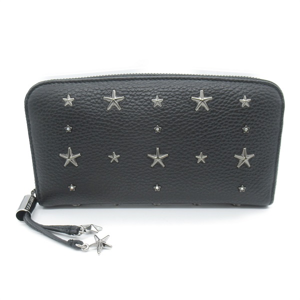 JIMMY CHOO around zipper long wallet purse studs leather Black Used