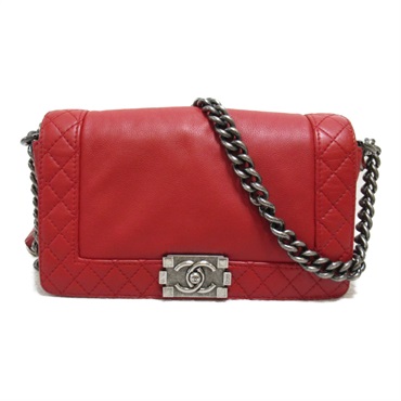 CHANEL Boy Chanel Chain Shoulder crossbody Bag Calfskin Red SHW Used