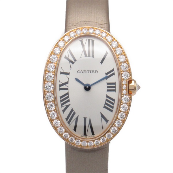 CARTIER BaignoireSM Diamond Wrist Watch WB520004 Quartz K18PG Leather Used Women