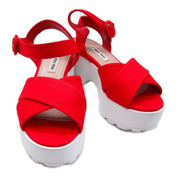 Miu Miu Gabardine Sandals Shoes canvas Red Used Women #35