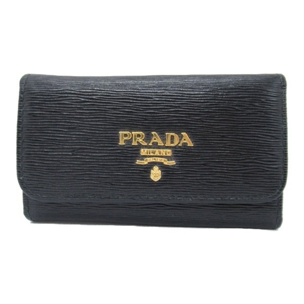 PRADA six hooks key case holder rings Saffiano leather Black Used