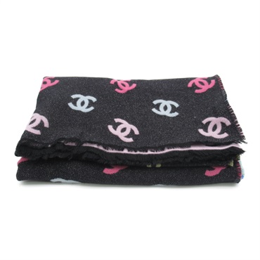 CHANEL Stole wrap shawl scarf cashmere silk Black Pink Blue Used Women CC Coco