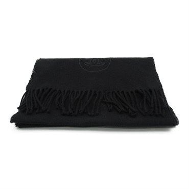 CHANEL Scarf wool cashmere Black Used unisex CC Coco