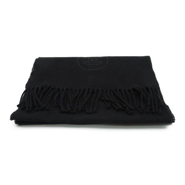 CHANEL Scarf wool cashmere Black Used unisex CC Coco