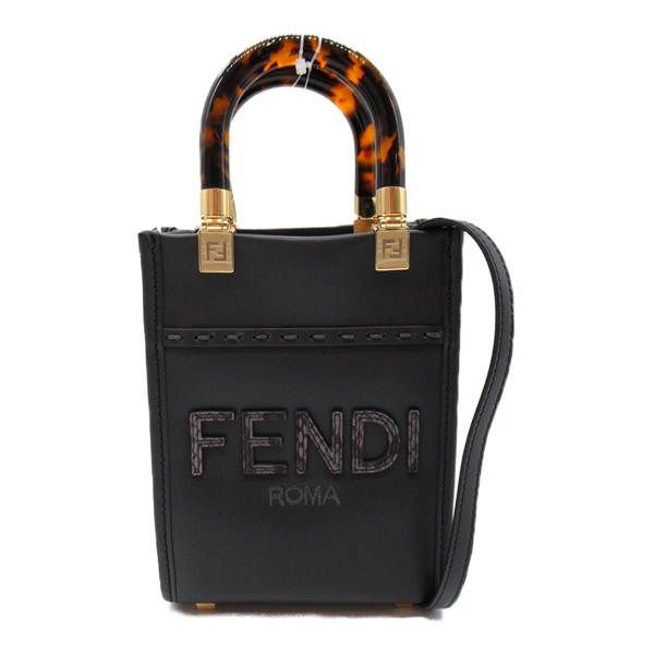 FENDI Sunshine Shopper Mini Shoulder Hand Bag 8BS051 leather Charcoal gray Used