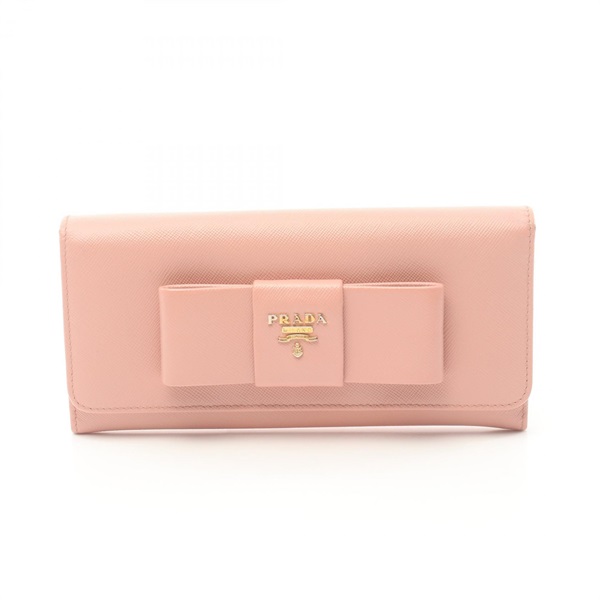 PRADA Bifold long wallet Safiano leather Pink Used Women GHW