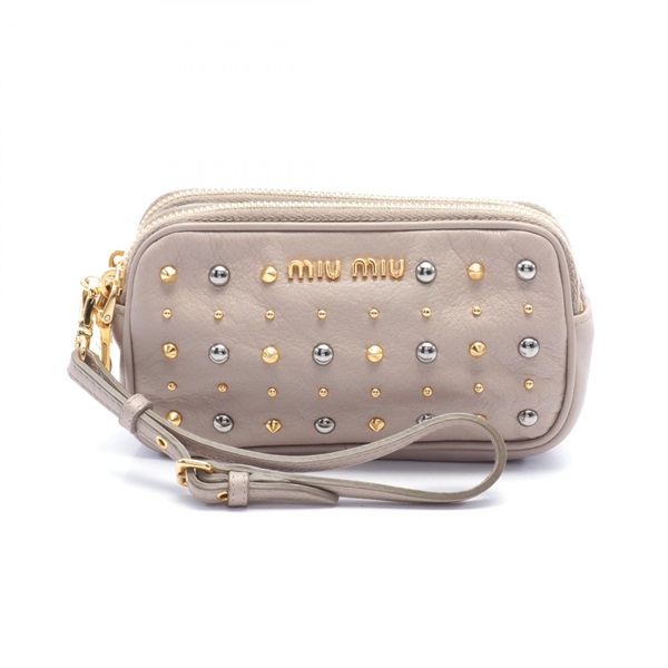 Miu Miu Pouch mini bag leather Beige Used Women