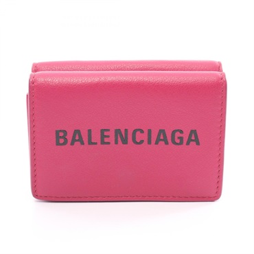 BALENCIAGA Everyday Mini Tri-fold compact wallet purse 516402 leather Pink Used