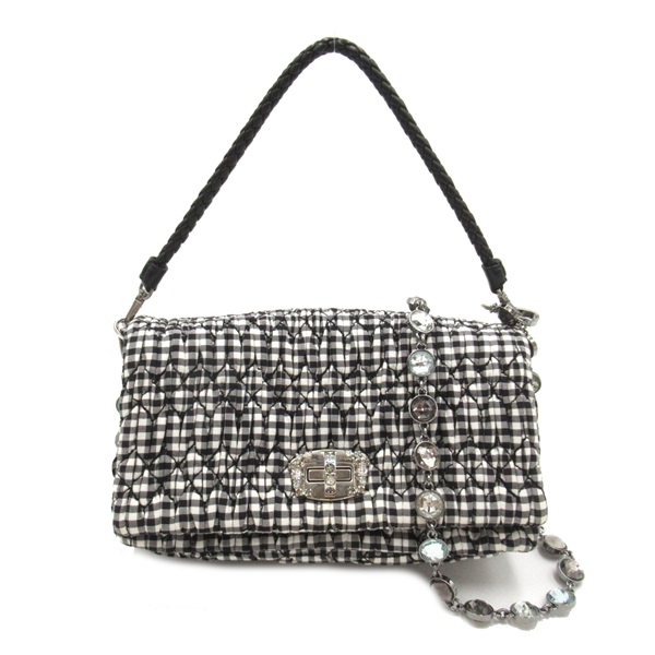 Miu Miu 2way Shoulder crossbody Bag cotton Black White Used rhinestones