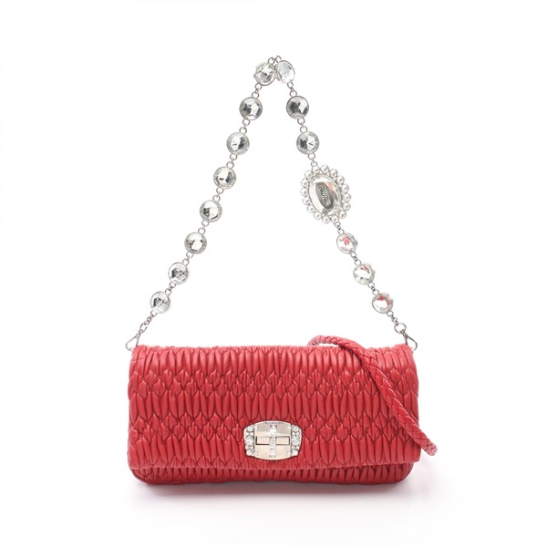 Miu Miu NAPPA CRYSTAL Matelasse Shoulder Bag RP0233 leather Red Used Women SHW