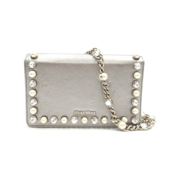 Miu Miu Chain Shoulder crossbody Bag leather Silver rhinestones used